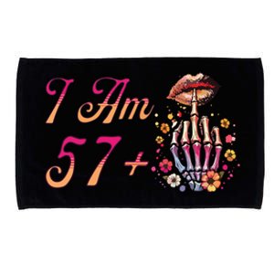 I Am 57 Plus 1 Middle Finger Skull Funny 58th Birthday Women Microfiber Hand Towel