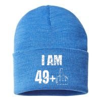 I Am 50, 49 Plus One Funny 50th Birthday 1967 Sustainable Knit Beanie