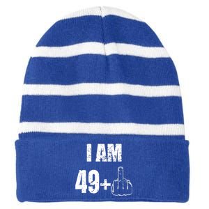 I Am 50, 49 Plus One Funny 50th Birthday 1967 Striped Beanie with Solid Band