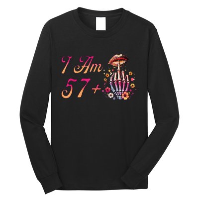 I Am 57 Plus 1 Middle Finger Skull Funny 58th Birthday Long Sleeve Shirt