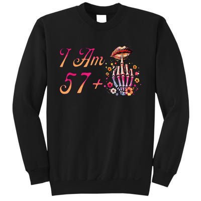 I Am 57 Plus 1 Middle Finger Skull Funny 58th Birthday Sweatshirt