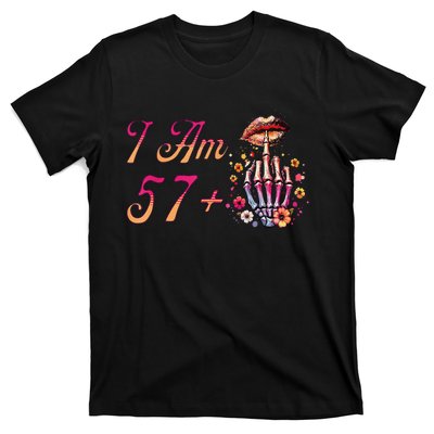 I Am 57 Plus 1 Middle Finger Skull Funny 58th Birthday T-Shirt