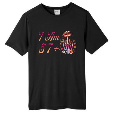 I Am 57 Plus 1 Middle Finger Skull Funny 58th Birthday Tall Fusion ChromaSoft Performance T-Shirt