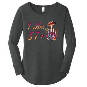 I Am 57 Plus 1 Middle Finger Skull Funny 58th Birthday Women's Perfect Tri Tunic Long Sleeve Shirt