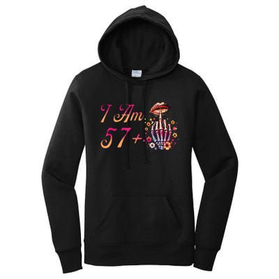 I Am 57 Plus 1 Middle Finger Skull Funny 58th Birthday Women's Pullover Hoodie