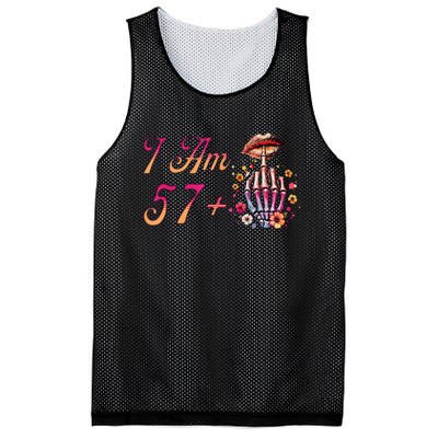 I Am 57 Plus 1 Middle Finger Skull Funny 58th Birthday Mesh Reversible Basketball Jersey Tank