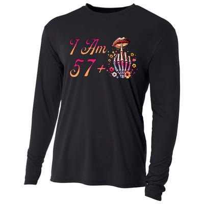 I Am 57 Plus 1 Middle Finger Skull Funny 58th Birthday Cooling Performance Long Sleeve Crew