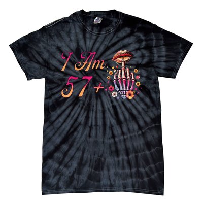 I Am 57 Plus 1 Middle Finger Skull Funny 58th Birthday Tie-Dye T-Shirt