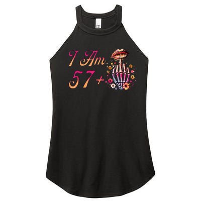 I Am 57 Plus 1 Middle Finger Skull Funny 58th Birthday Women’s Perfect Tri Rocker Tank