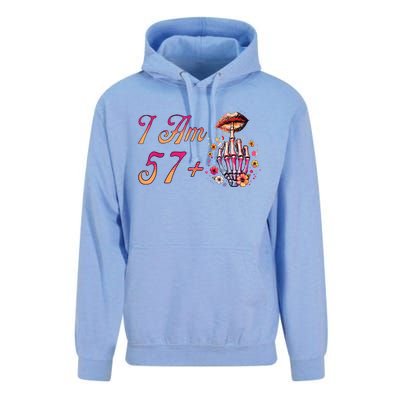 I Am 57 Plus 1 Middle Finger Skull Funny 58th Birthday Unisex Surf Hoodie