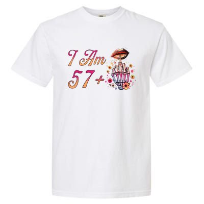 I Am 57 Plus 1 Middle Finger Skull Funny 58th Birthday Garment-Dyed Heavyweight T-Shirt