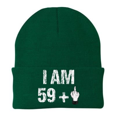 I Am 59 Plus 1 One Middle Finger 60th Birthday 60 Years Old Knit Cap Winter Beanie