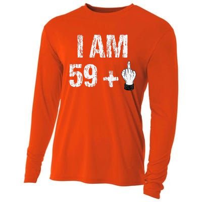 I Am 59 Plus 1 One Middle Finger 60th Birthday 60 Years Old Cooling Performance Long Sleeve Crew