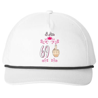 I Am 69 Plus Middle Finger 70th Birthday 70 Years Old Queen Snapback Five-Panel Rope Hat