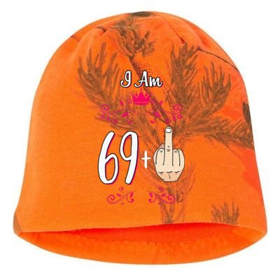 I Am 69 Plus Middle Finger 70th Birthday 70 Years Old Queen Kati - Camo Knit Beanie