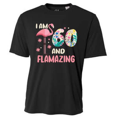 I Am 60 And Flamazing Bithday Flamingo 60th Bday Celebration Cooling Performance Crew T-Shirt