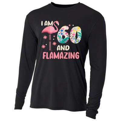 I Am 60 And Flamazing Bithday Flamingo 60th Bday Celebration Cooling Performance Long Sleeve Crew