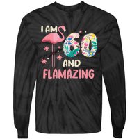 I Am 60 And Flamazing Bithday Flamingo 60th Bday Celebration Tie-Dye Long Sleeve Shirt