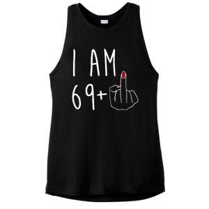 I Am 69 Plus Middle Finger Funny 70th Birthday Ladies PosiCharge Tri-Blend Wicking Tank