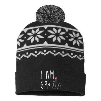 I Am 69 Plus Middle Finger Funny 70th Birthday USA-Made Snowflake Beanie