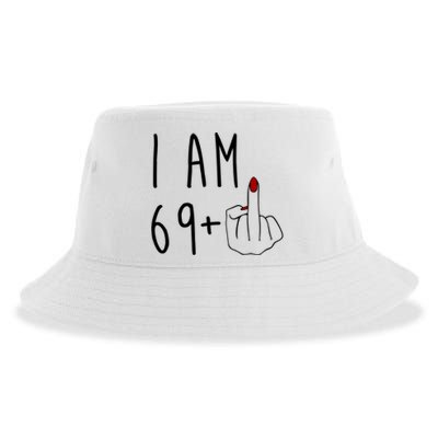 I Am 69 Plus Middle Finger Funny 70th Birthday Sustainable Bucket Hat