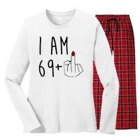 I Am 69 Plus Middle Finger Funny 70th Birthday Women's Long Sleeve Flannel Pajama Set 