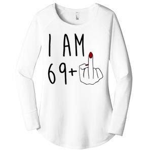 I Am 69 Plus Middle Finger Funny 70th Birthday Women's Perfect Tri Tunic Long Sleeve Shirt