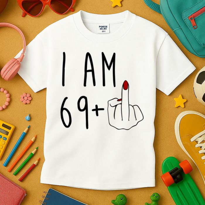 I Am 69 Plus Middle Finger Funny 70th Birthday Kids T-Shirt