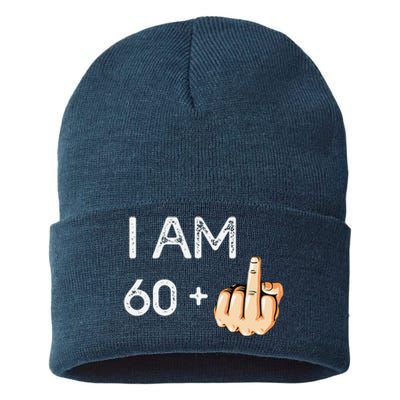 I Am 60 Plus 1 Funny 61st Birthday Gift Born In 1958 Sustainable Knit Beanie