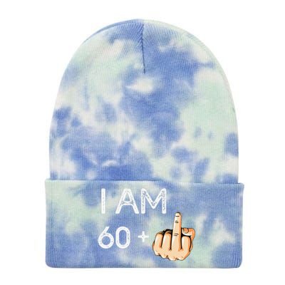 I Am 60 Plus 1 Funny 61st Birthday Gift Born In 1958 Tie Dye 12in Knit Beanie