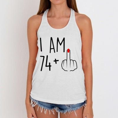 I Am 74 Plus 1 Middle Finger For A 75th Birthday For Wo Women's Knotted Racerback Tank