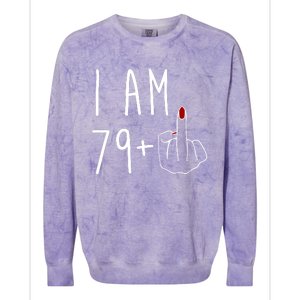 I Am 79 Plus Middle Finger Funny 80th Birthday Colorblast Crewneck Sweatshirt