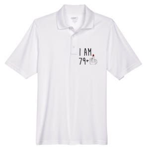 I Am 79 Plus Middle Finger Funny 80th Birthday Men's Origin Performance Pique Polo