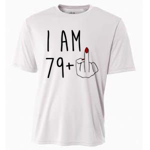 I Am 79 Plus Middle Finger Funny 80th Birthday Cooling Performance Crew T-Shirt