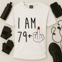 I Am 79 Plus Middle Finger Funny 80th Birthday Cooling Performance Crew T-Shirt