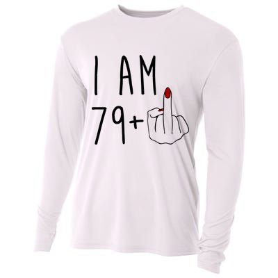 I Am 79 Plus Middle Finger Funny 80th Birthday Cooling Performance Long Sleeve Crew