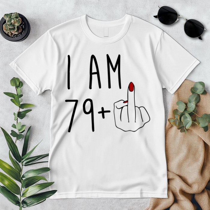 I Am 79 Plus Middle Finger Funny 80th Birthday Premium T-Shirt