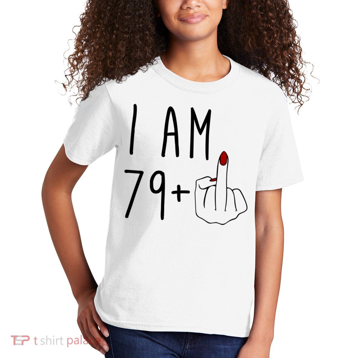 I Am 79 Plus Middle Finger Funny 80th Birthday Kids T-Shirt