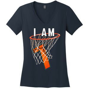 I Am 7 Basketball Themed 7th Birthday Party Celebration Women's V-Neck T-Shirt