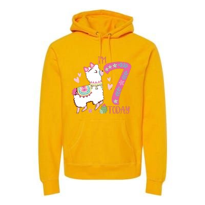 I Am 7 Years Old 7th Birthday Girl Alpaca / Llama Premium Hoodie