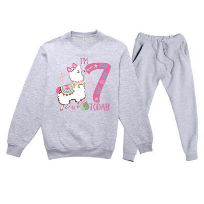 I Am 7 Years Old 7th Birthday Girl Alpaca / Llama Premium Crewneck Sweatsuit Set