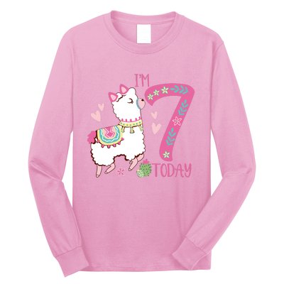 I Am 7 Years Old 7th Birthday Girl Alpaca / Llama Long Sleeve Shirt