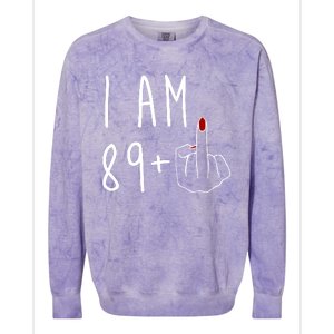 I Am 89 Plus Middle Finger Funny 90th Birthday Colorblast Crewneck Sweatshirt