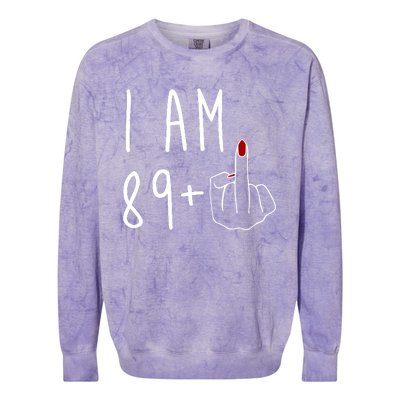 I Am 89 Plus Middle Finger Funny 90th Birthday Colorblast Crewneck Sweatshirt