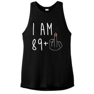 I Am 89 Plus Middle Finger Funny 90th Birthday Ladies PosiCharge Tri-Blend Wicking Tank