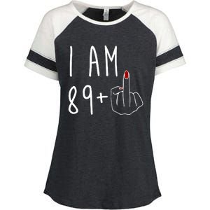 I Am 89 Plus Middle Finger Funny 90th Birthday Enza Ladies Jersey Colorblock Tee