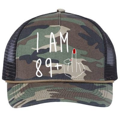 I Am 89 Plus Middle Finger Funny 90th Birthday Retro Rope Trucker Hat Cap