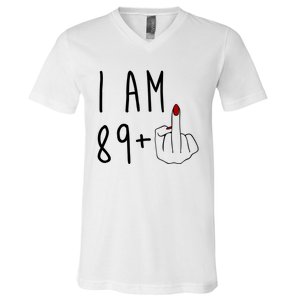 I Am 89 Plus Middle Finger Funny 90th Birthday V-Neck T-Shirt