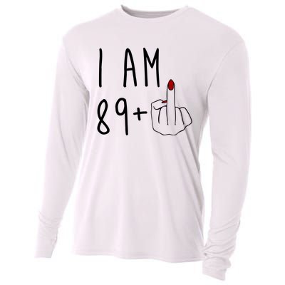 I Am 89 Plus Middle Finger Funny 90th Birthday Cooling Performance Long Sleeve Crew