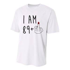 I Am 89 Plus Middle Finger Funny 90th Birthday Youth Performance Sprint T-Shirt